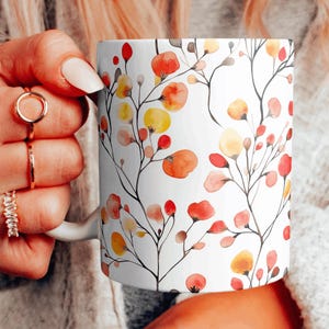 Autumn Themed Coffee Cup, Fall Pattern Ceramic Mug, Watercolor Autumn Leaves Mug, Fall Scenery Teacup, Fall Colors Mug, Autumn Floral Cup
