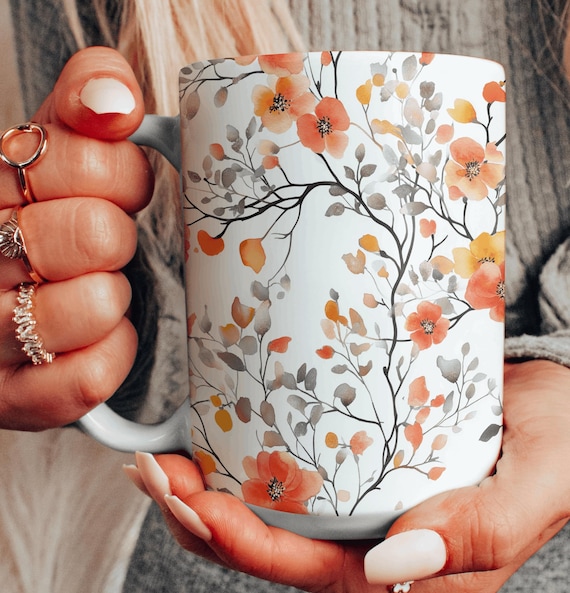 Schöne Aquarell Wildblumen Becher, Blumenmuster Keramik Becher, Bunte Cottagecore Kaffeetasse, Pastell Blumen, Vintage botanische Teetasse