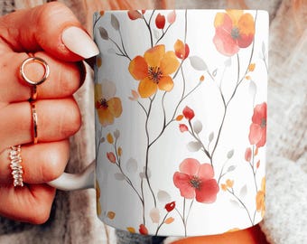 Autumn Decor Ceramic Mug, Fall Pattern Coffee Cup Gift
