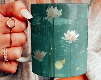 Tazza in ceramica con dipinto giapponese di carpe koi, tazza da caffè con ninfee da stagno di carpe koi, tazza da tè con pesci koi acquerellati, regalo per gli amanti delle carpe koi, scegli il tuo design