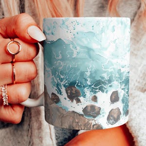 Beautiful Ocean Waves Nautical Mug, Ocean Themed Coffee Cup, Ocean Lover Gift, Coastal Teacup, Beach House Decor, Choose Your Design