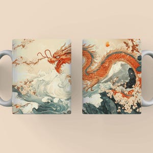 Year of the Dragon Mug, Chinese Dragon & Cherry Blossoms Mug, Chinese Lunar New Year Coffee Cup, Chinese Zodiac Ceramic Mug, Dragon Mug Gift