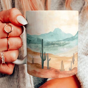 Aquarell Wüste Becher, schöne Wüstenlandschaft Kaffeetasse, Wüste Kaktus Landschaft Keramikbecher, Saguaro Teetasse, westlicher Stil Becher