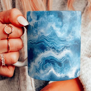 Abstract Ocean Waves Mug, Beautiful Blue Ocean Waves Ceramic Mug, Ocean Themed Coffee Cup, Beach House Decor, Choose Your Design