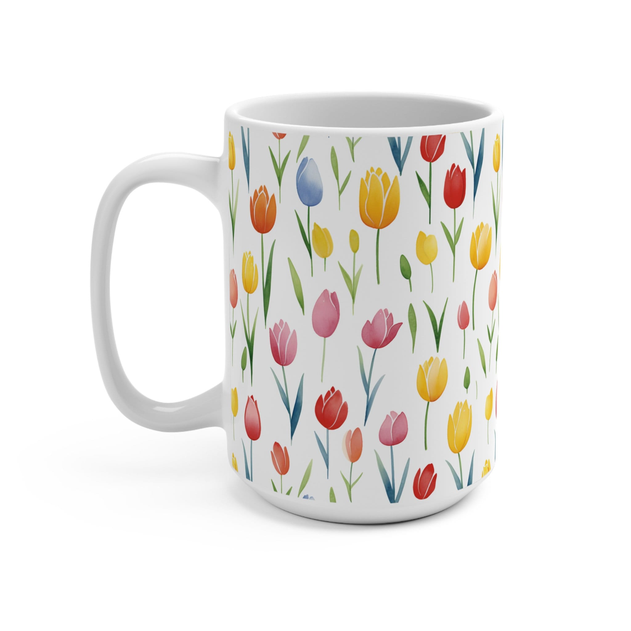 Colorful Watercolor Tulips Pattern Ceramic Mug, Beautiful Tulip Flowers ...