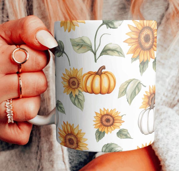 Spectrum Gilded Ceramic Coffee Mug – 16 Oz, Choose Design: Pumpkin, Sunflower, Bird, Poinsettia, Christmas