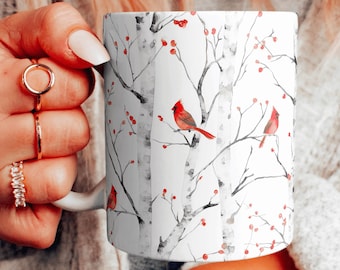 Bird Watcher Gift Mug, Watercolor Birds Ceramic Mug, Beautiful Cardinals Teacup, Bird Lover Coffee Cup, Choose Your Design, 11 & 15 oz