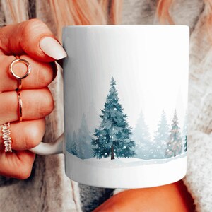 Forest Scenery Ceramic Mug, Winter Evergreens Coffee Cup, Christmas Trees Teacup, Snowy Pines Mug, Winter Themed Mug, Choose Your Design