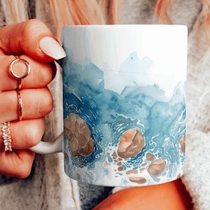 Ocean Waves Nautical Ceramic Mug, Ocean Themed Coffee Cup, Ocean Lover Gift, Coastal Teacup, Beach House Decor, Choose Your Design