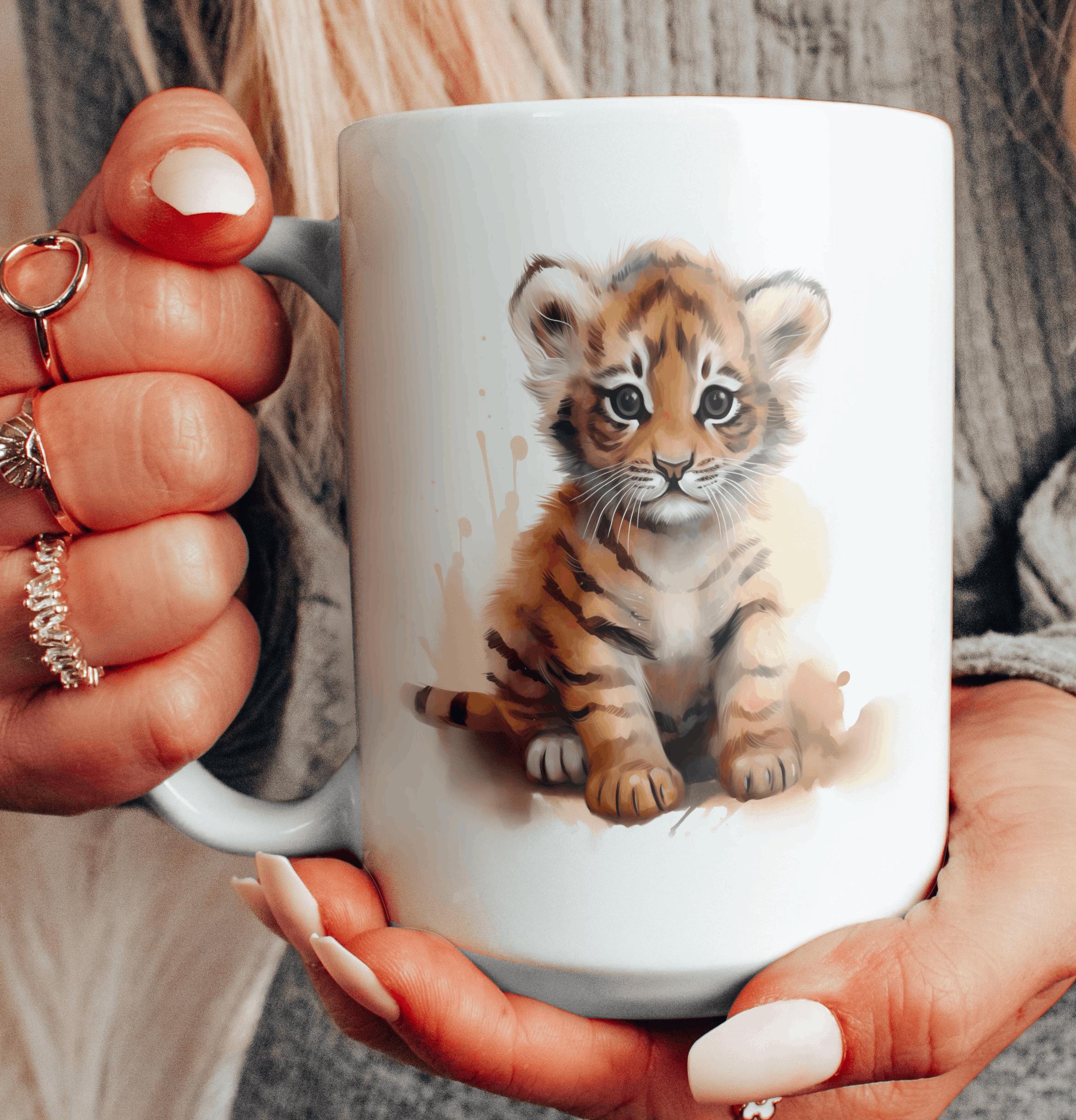 Watercolor Wild Animal Design Mug, Animal Lover Gift, Tiger Cub Ceramic Mug, Cute Baby Animal Coffee Cup, Choose Your Design