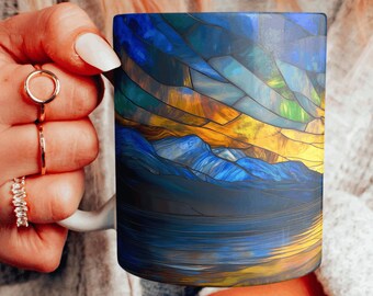 Colorful Sky Ceramic Mug, Mountain Lake Sunset Coffee Cup, Mountain Lake Scenery Teacup, Beautiful Watercolor Sky Mug, Choose Your Design
