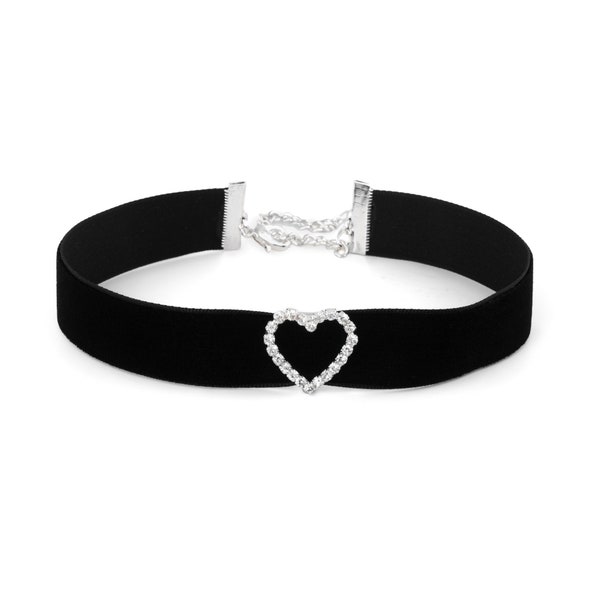 Velvet Choker - Outline Heart