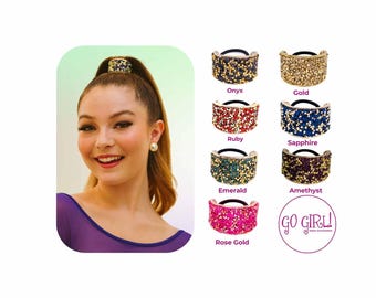 Rhinestone Encrusted Gold Metal Ponytail Cuff; Hair Tie, Ponytail Holder, Hair Cuff, Gold Metal Hair Cuff, Cheer Cuff, Modern Hair Cuff