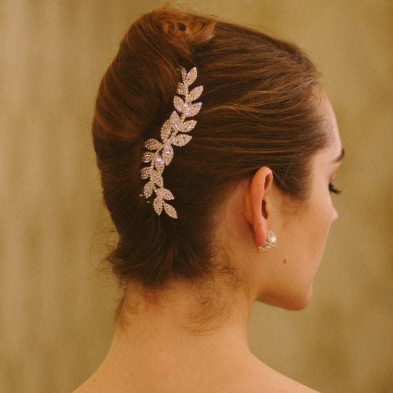 Cascading Vine Leaves Hair Comb - Vine Headpiece -rhinestone  display picture 3