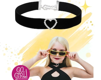 Velvet Choker Outline Heart - Velvet Choker Collar - Adjustable Choker -  Choker Fashion - Choker for Teens - Black Velvet Choker - Gift