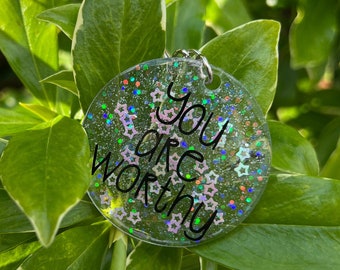 You Are Worthy Mental Health Glitter Resin Keychain