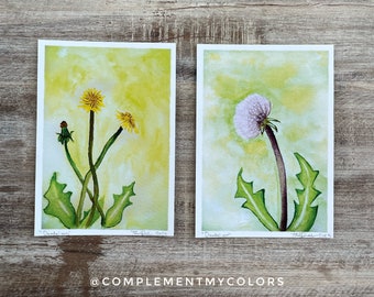 Two 5x7 Watercolor art prints Dandelion Wildflowers Housewarming gift nature lovers summertime wildflower