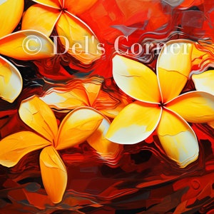 Picasso-Inspired Yellow & Orange Plumeria – Printable Tropical Art
