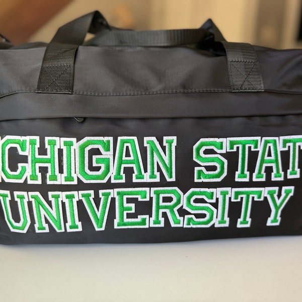 Custom College Merch, College Gifts Trendy Duffle Bag, College Acceptance Graduation Gift, Personalized College Makeup Bag, College Apparel