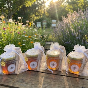 Mini Honey Jar with Dipper, Individually Wrapped Gift, Artisan Raw Honey