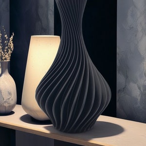 Moderne 3D-Druck Vase, Geschenk Freundin, Elegante Tischdeko, Umweltfreundlich, Minimalistisches Design, Designer Vase, Trockenblumen Vase Schwarz