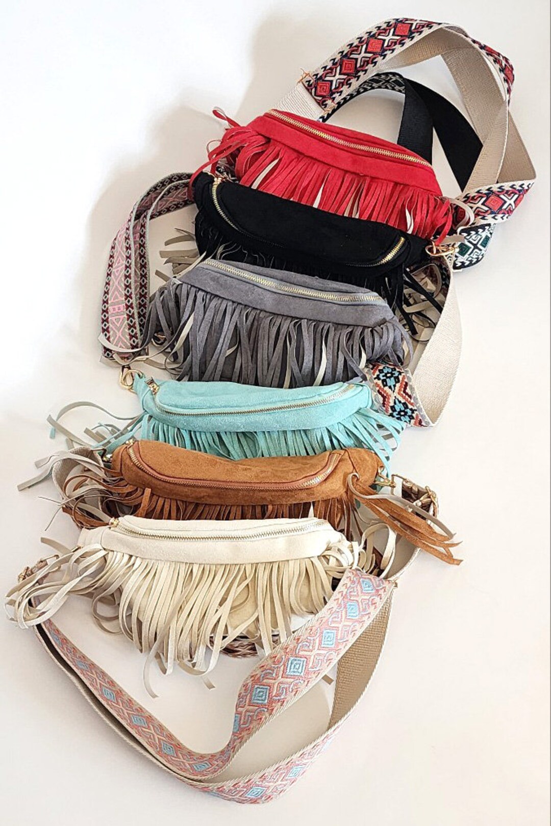 Fringe Detail Aztec Wide Guitar Strap Fanny Pack Waist Crossbody Bag Etsy