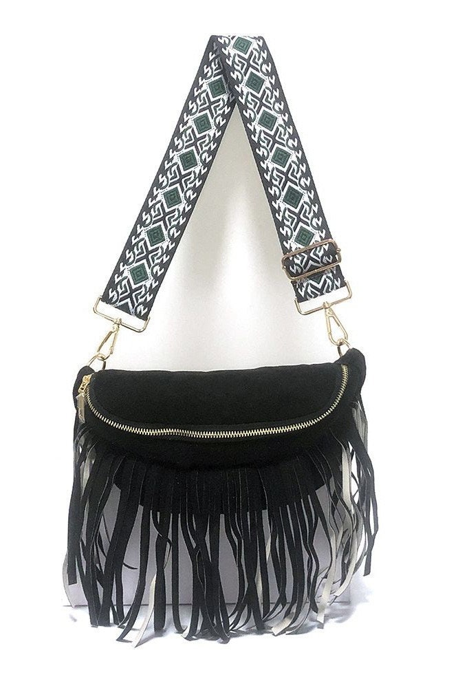 Fringe Detail Aztec Wide Guitar Strap Fanny Pack Waist Crossbody Bag Etsy