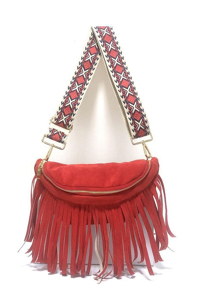 Fringe Detail Aztec Wide Guitar Strap Fanny Pack Waist Crossbody Bag Etsy