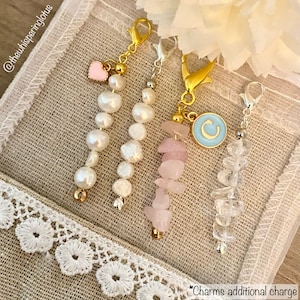 Custom Crystal Gemstone Chip Planner Charm | Purse Charm | Keychain | Scissor Fob | Zipper Pull | Pearls