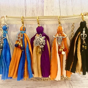 Limited Edition Purse Charm Sports Team Sari Silk Tassel | Rearview Mirror Dangle | Saints | Cowboys | LSU | UT Longhorns | Astros