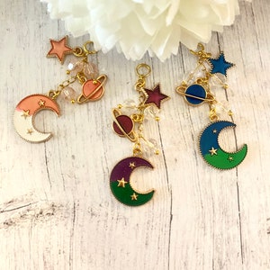 Moon and Stars Planner Charm | Purse Charm | Keychain | Scissor Fob | Zipper Pull | Celestial | Astrology