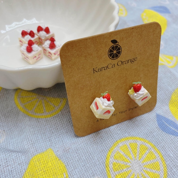 Handmade Mini Strawberry Cake Earrings: Dessert Studs