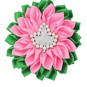 AKA Inspired Pink & Green Satin  Brooch