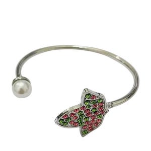 Roze en groene parelaccent Alpha Kappa Alpha Sorority geïnspireerde op klimopblad kristallen manchetarmband