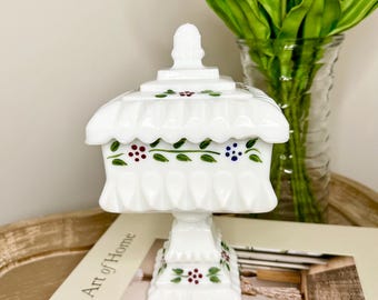 Vintage Handpainted Milk Glass Pedestal Vase