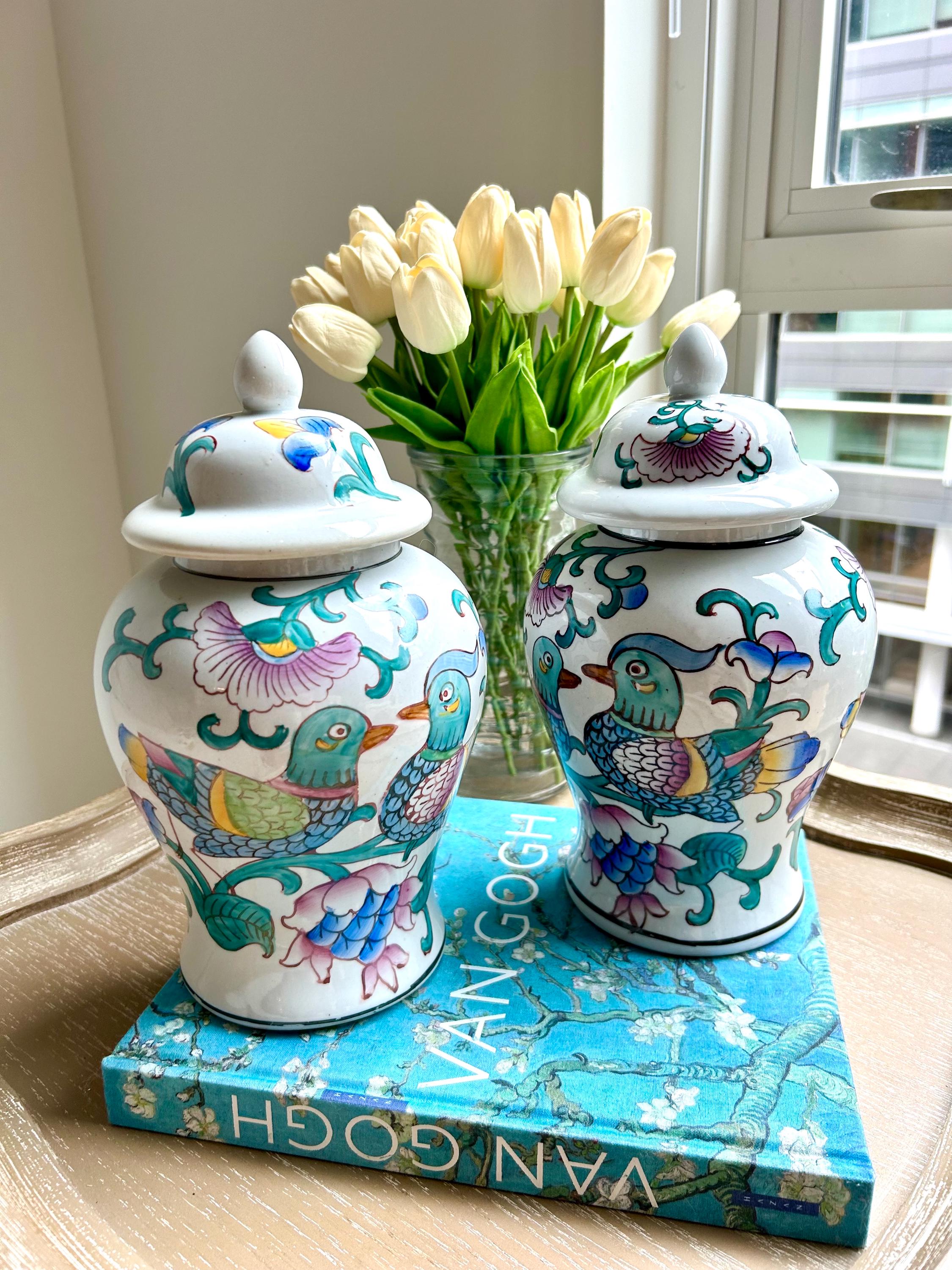 Double Bird Motif Oriental Ginger Jar