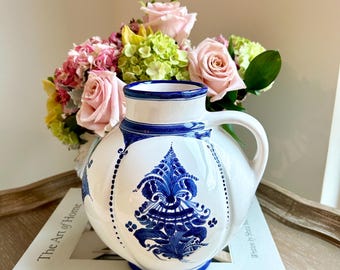 Blue and White Vase Pitcher with Handle