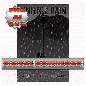 Singin&#39; In The Rain, Gene Kelly, Classic Movie, Minimalist Poster, 24X36 Poster, Cool Wall Decor, Digital Download, Print On Demand. SVG