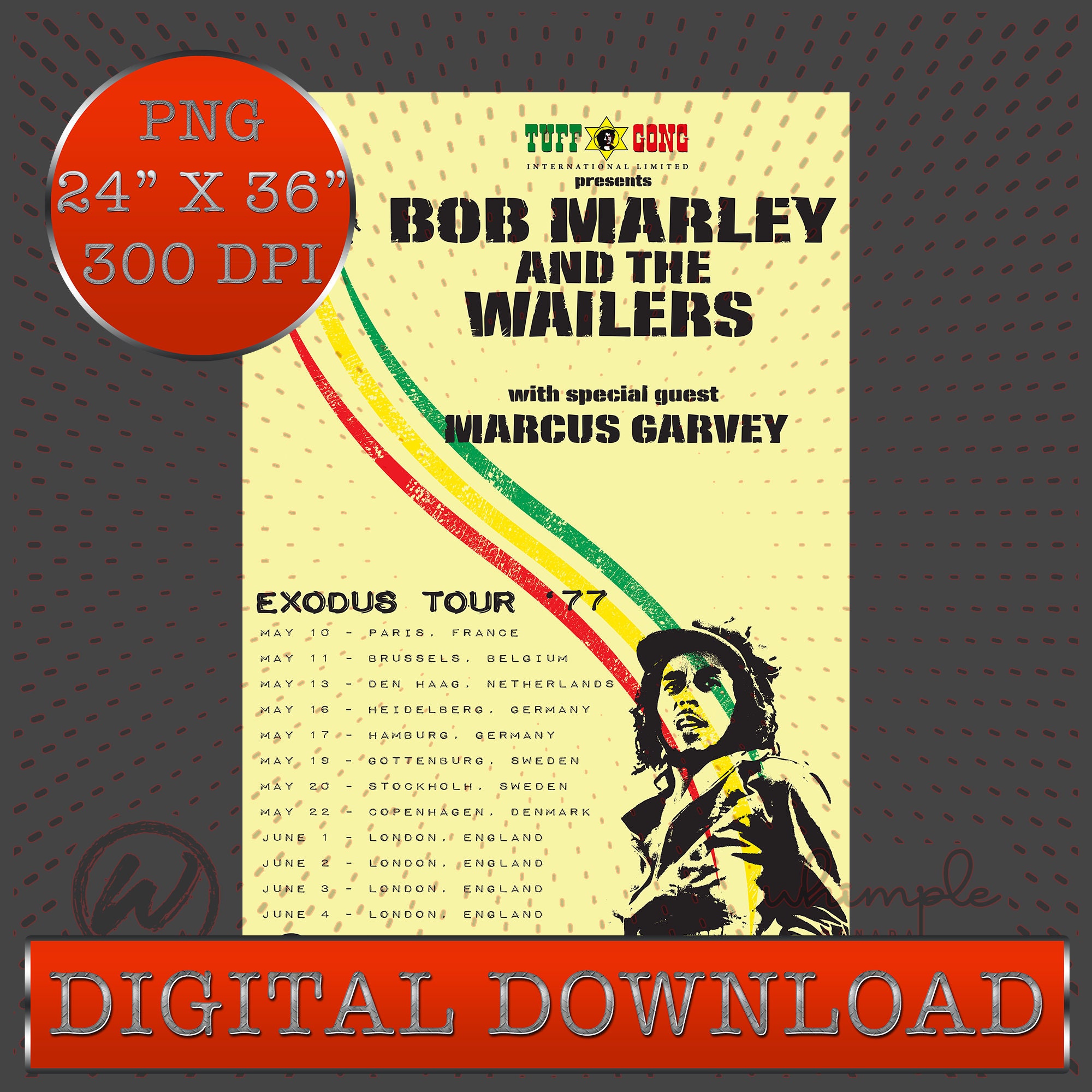 Reggae, Tuff Gong, Wailers, Exodus, Full Size Poster, Retro Poster, Cool Wall Art, Digital Download, Print On Demand, 24X36