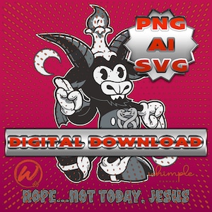 Not Today Jesus, Baphomet, Rubber Hose Style, Retro Cartoon Design, Kawaii Baphomet, Adult Humor, Digital Download, Print On Demand, POD SVG