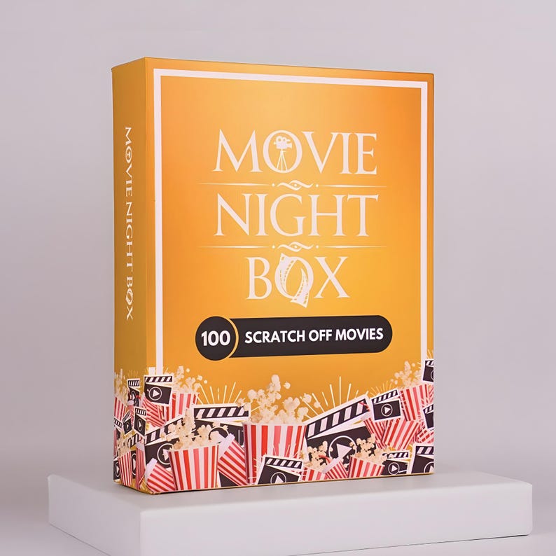 Movie Night Box – 100 Scratch-Off Movie Night Cards – Fun Date Night Game for Couples, Families & Friends – Movie Gift for Him, Her, Adults