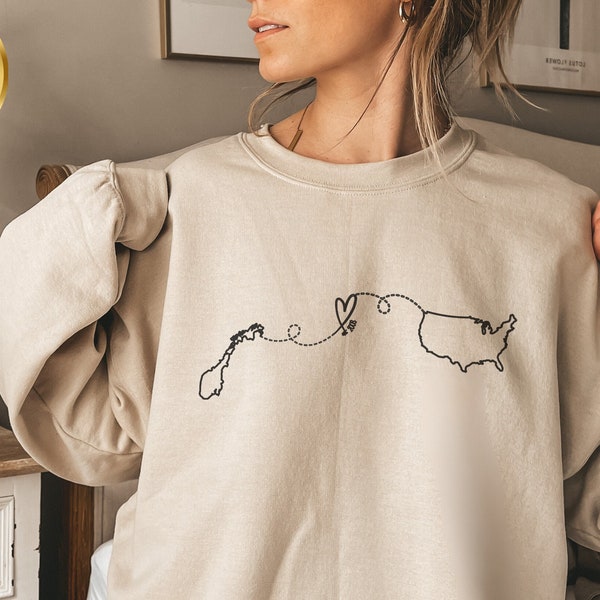 Customized Sweater with Countries or States, Personalized Anniversary Sweater Gift, Couples Hoodie, Date Night Sweatshirt, Couples Shirt