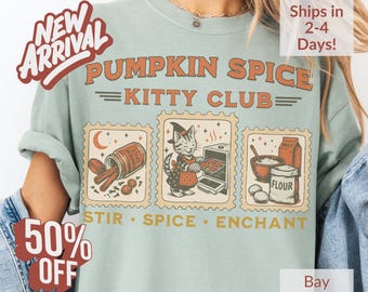 Vintage Witch Cat Shirt: Pumpkin Spice Halloween Tee