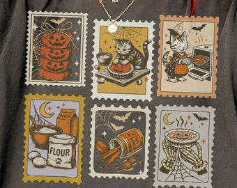 Spooky Cat Halloween Shirt: Vintage Stamp Comfort Colors Tee