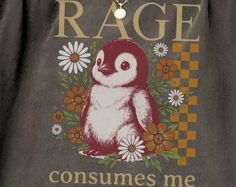 Funny Penguin Shirt, Rage Consumes Me Tee, Sarcastic Cottagecore Gift, Vintage Floral Penguin Shirt, Cute Meme Animal T-Shirt, Penguin Lover