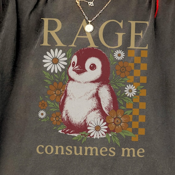 Funny Penguin Shirt, Rage Consumes Me Tee, Sarcastic Cottagecore Gift, Vintage Floral Penguin Shirt, Cute Meme Animal T-Shirt, Penguin Lover