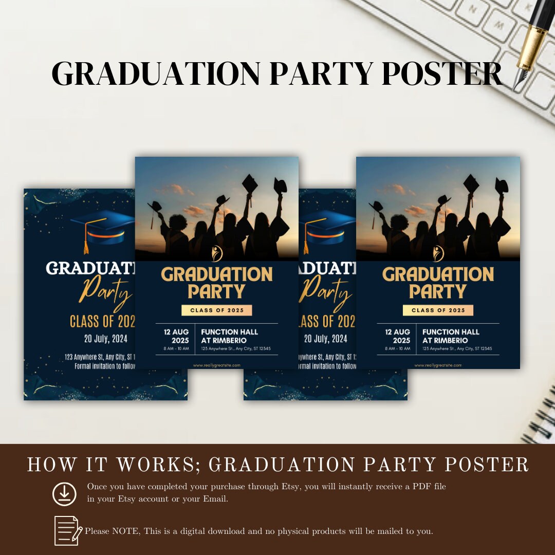Grad Fest Graphics Graduation Party Poster, Customizable Grad Sign, Personalized ...