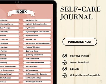 Hyperlinked Digital Self-Care Journal: Wellness Tracker for GoodNotes, Notability