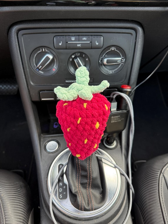 Fuzzy Strawberry Car Gear Shifter Cover