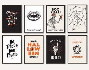 Halloween Art Print, Set of 24 Halloween Printable Wall Art, Halloween Ghost Art Print,  Spooky Art Print, Halloween Poster, Halloween Decor